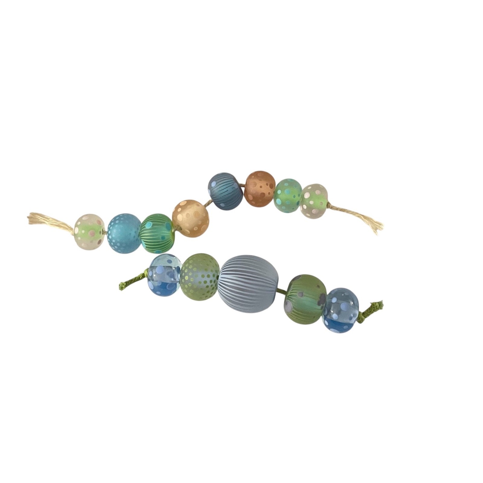 Handmade Lampwork Pastel Multicolor Dots Stripes Etched Matte 13 Glass Bead Set