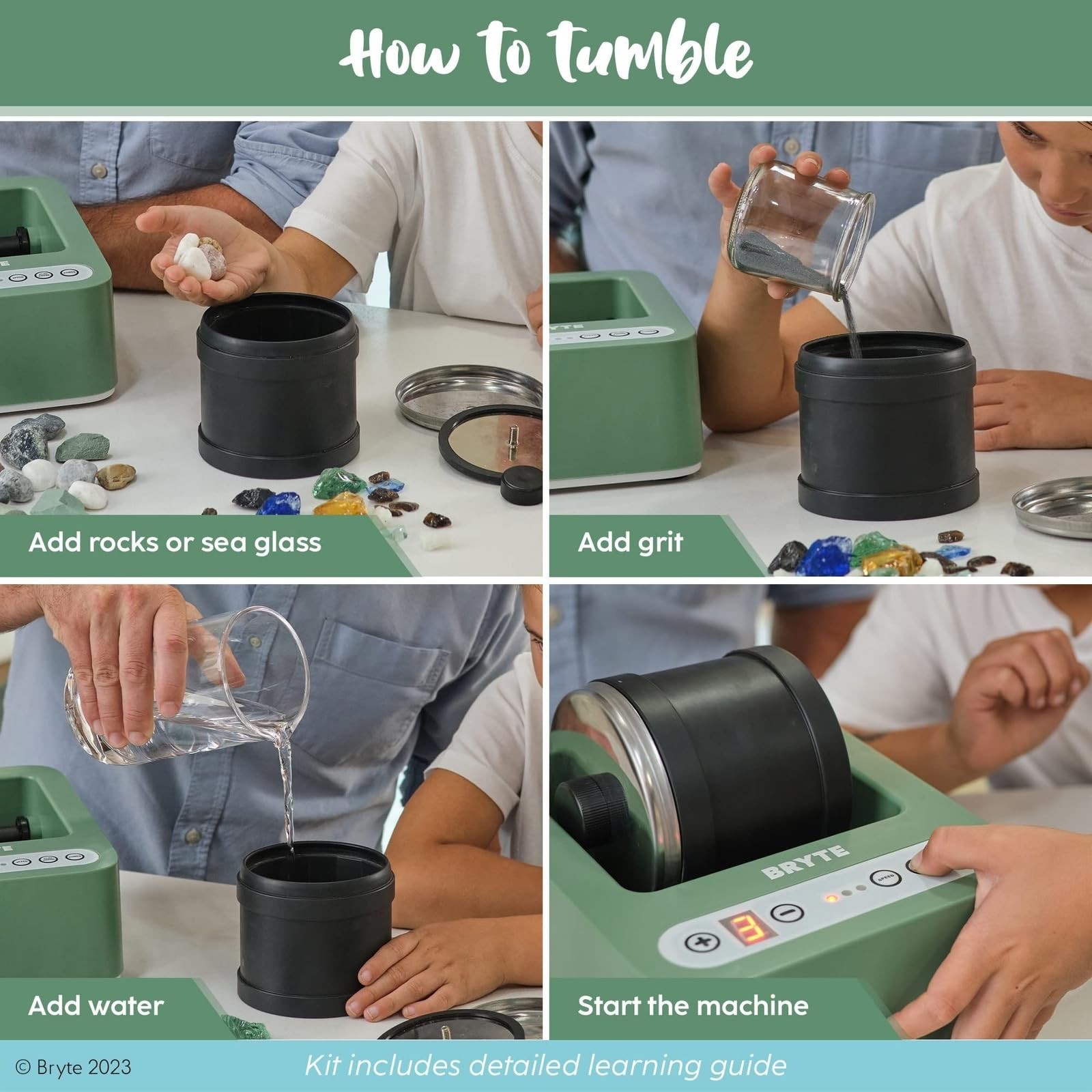 BRYTE Rock Tumbler & Tumbling Machine – Medium Mint Green, Medium, Green