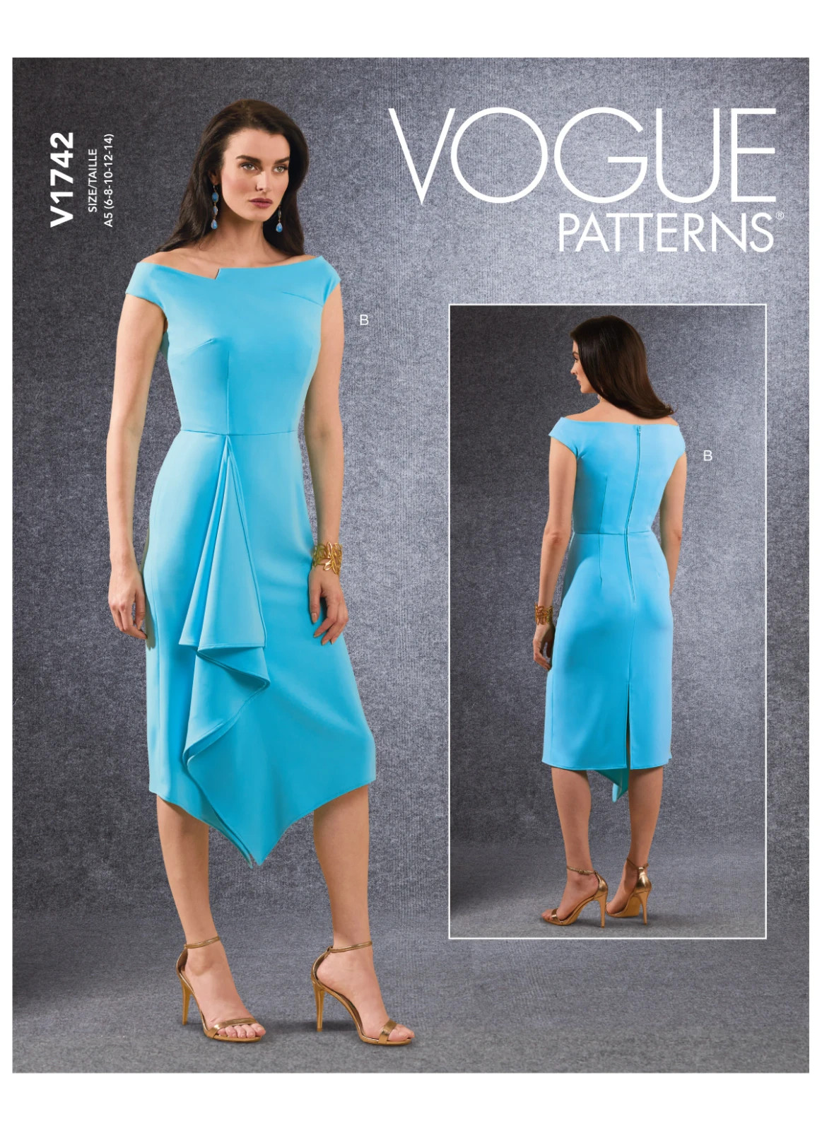 Vogue Sewing Pattern V1742 Misses’ Off The Shoulder Dress Size A5 (6-14) UNCUT