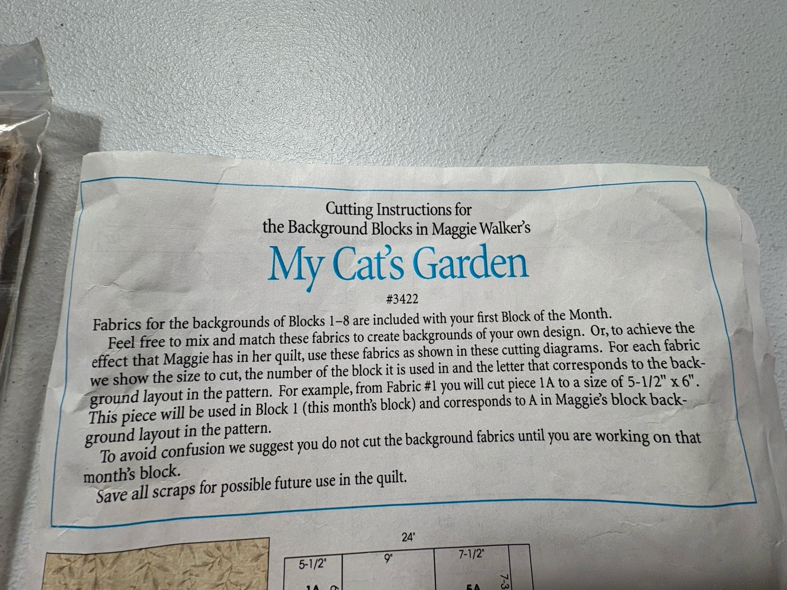 Quilt Kit Block of the Month Maggie Walker My Cats Garden Burmese Block 1 Fabric