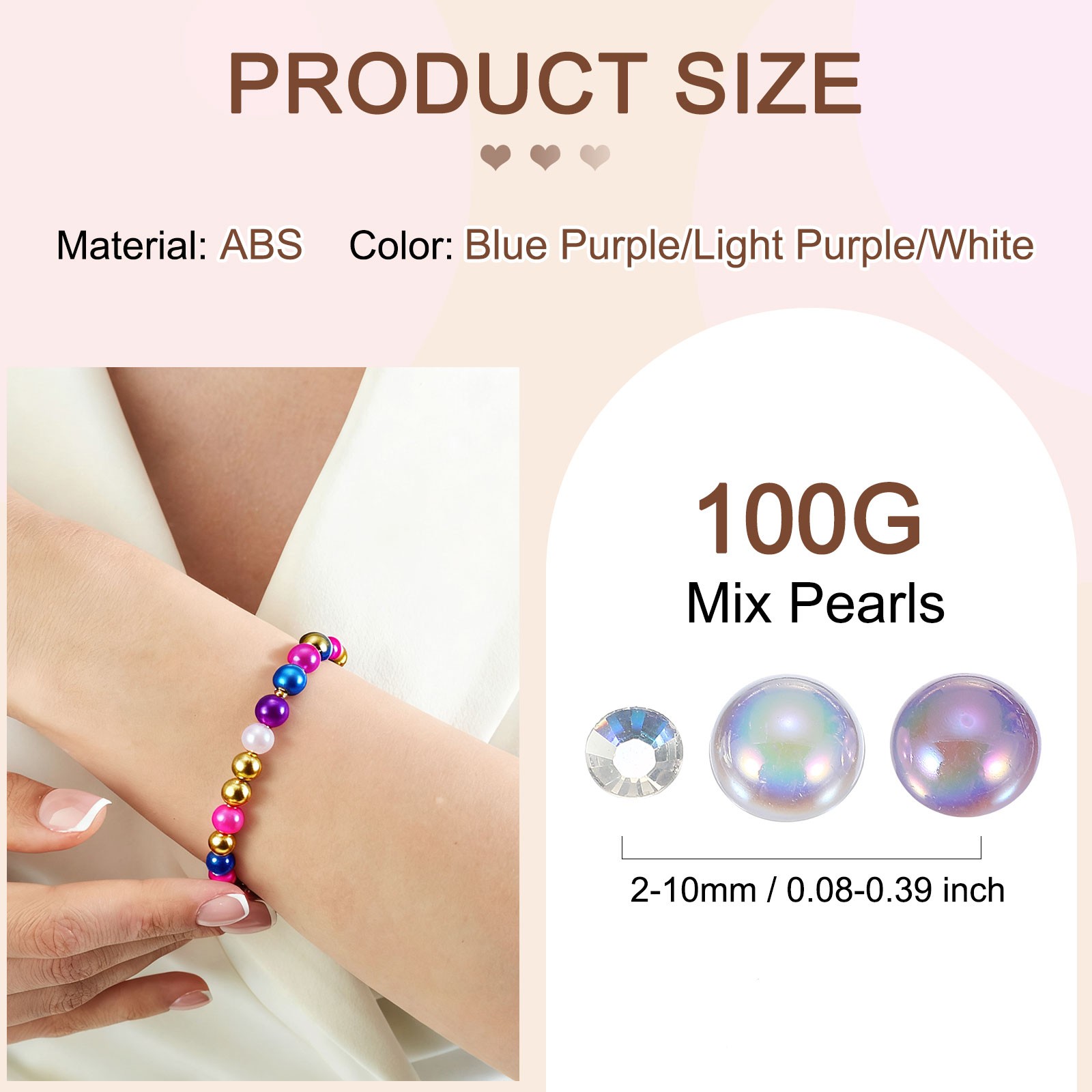 100g 2-10mm Mix Pearls, Blue Purple/Light Purple/White