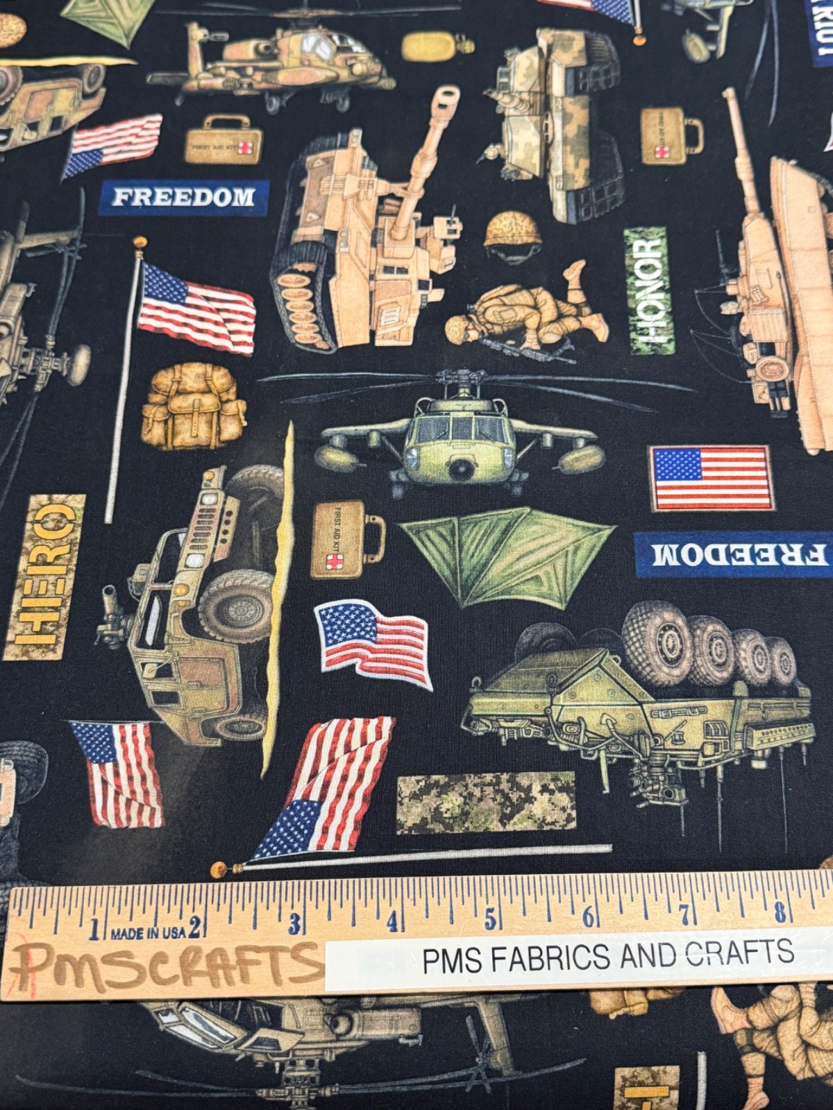 QT Patriotic Military 100% cotton fabric by the yard 36 x 44 -30937 J Black