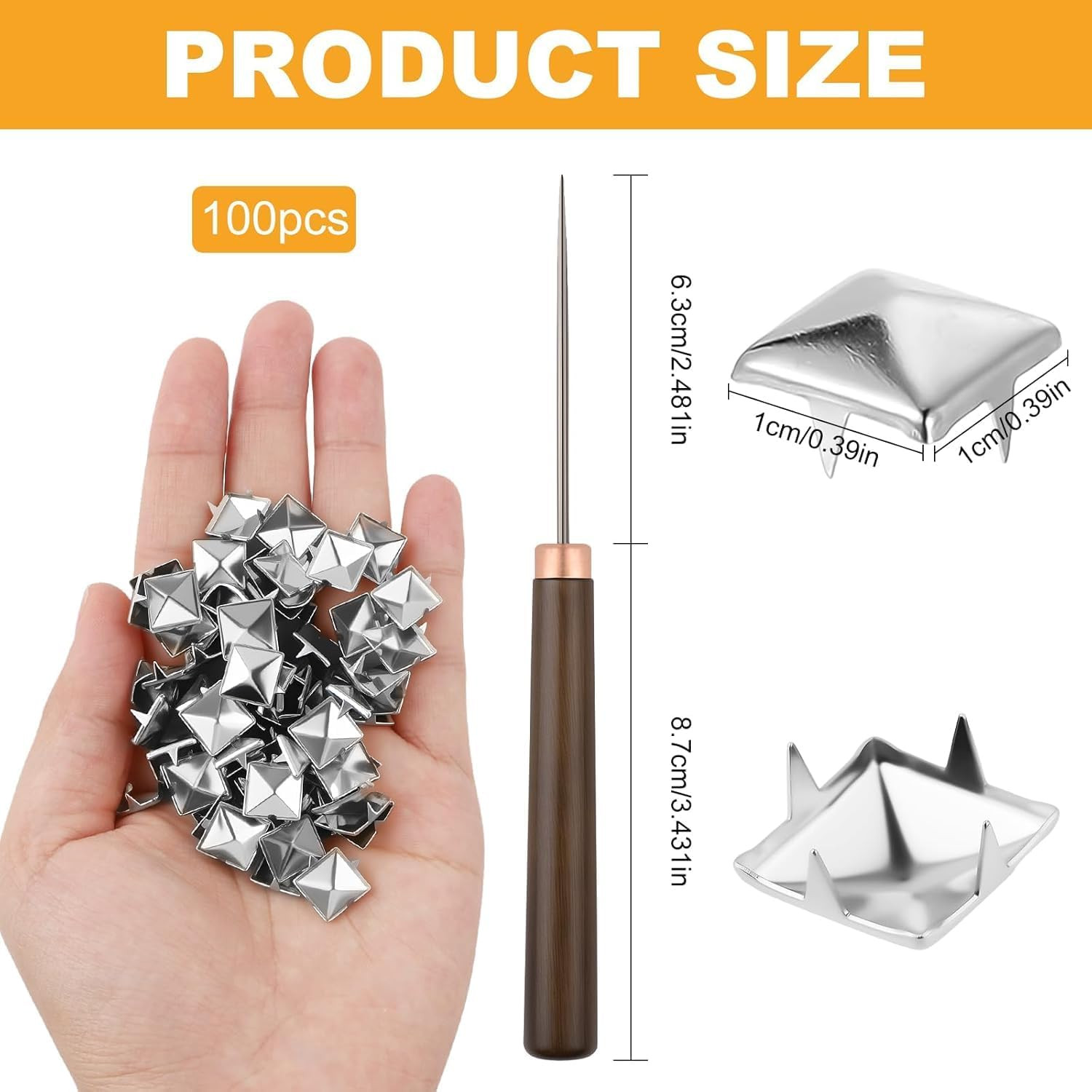 500Pcs Square Pyramid Studs for Clothing – 4/6/8/10/12Mm Silver Metal Punk