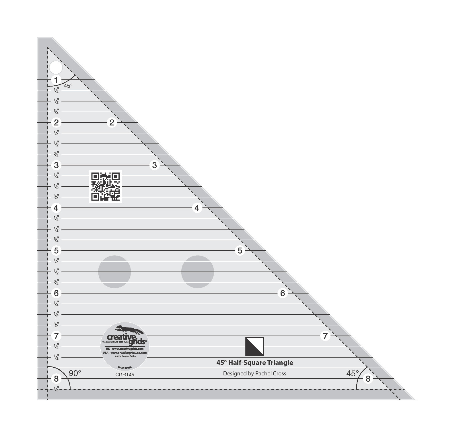 Creative Grids 45 Degree Half-Square Triangle Sewing and Quilting Ruler