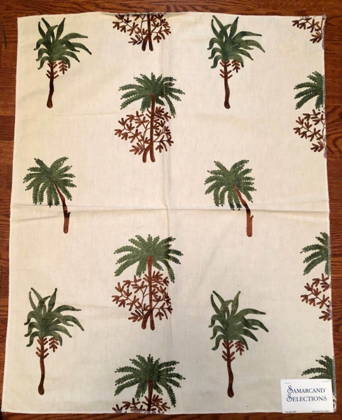 SAMARCAND Embroidered Palm Trees 28 1/2 x 36″ Cotton Fabric Sample