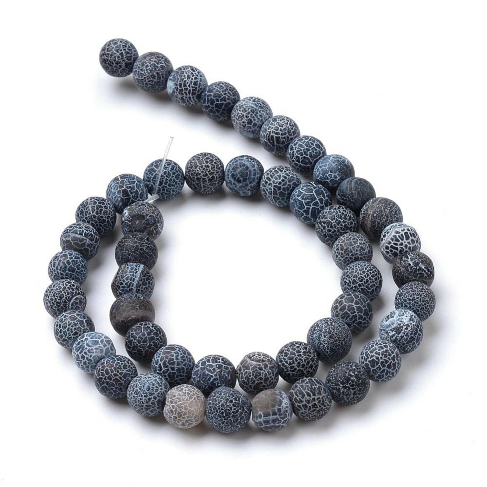 Natural Dyed Crackle Agate Bead Strands Frosted Round Black 8~8.5mm 10-10.5mm