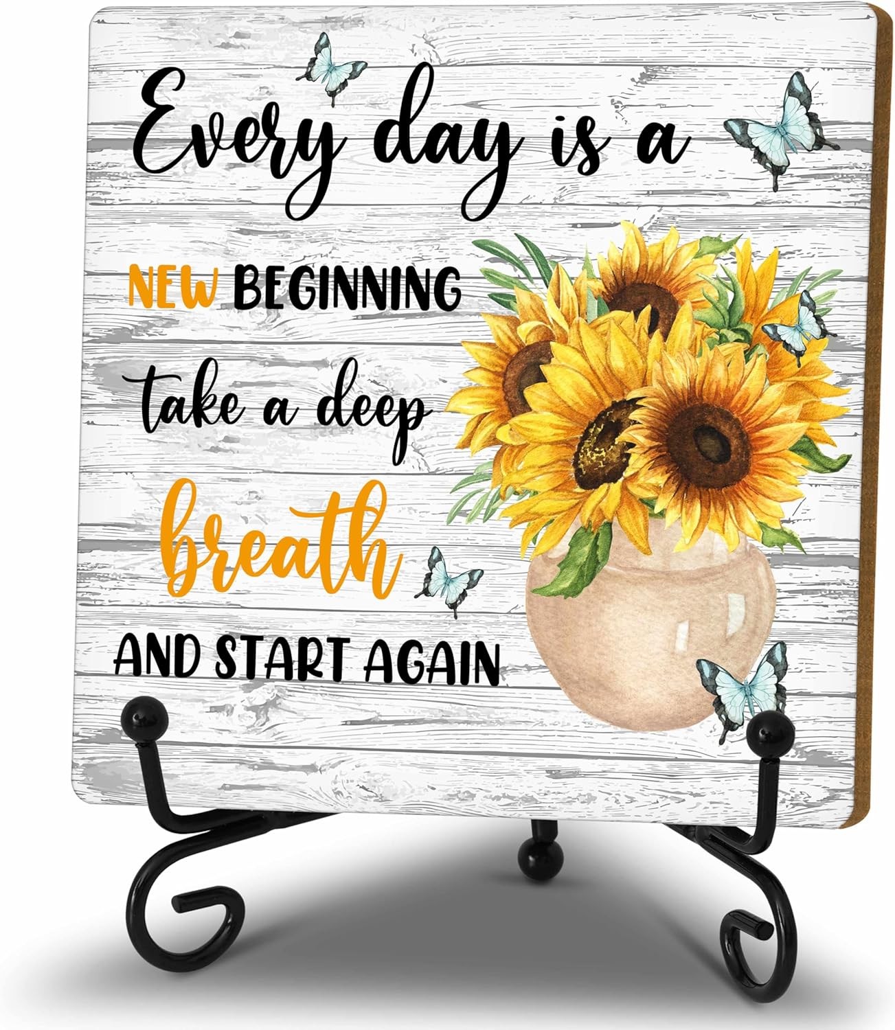 Motivational Wood Decor Sign Inspirational Sunflower Farmhouse for Desk