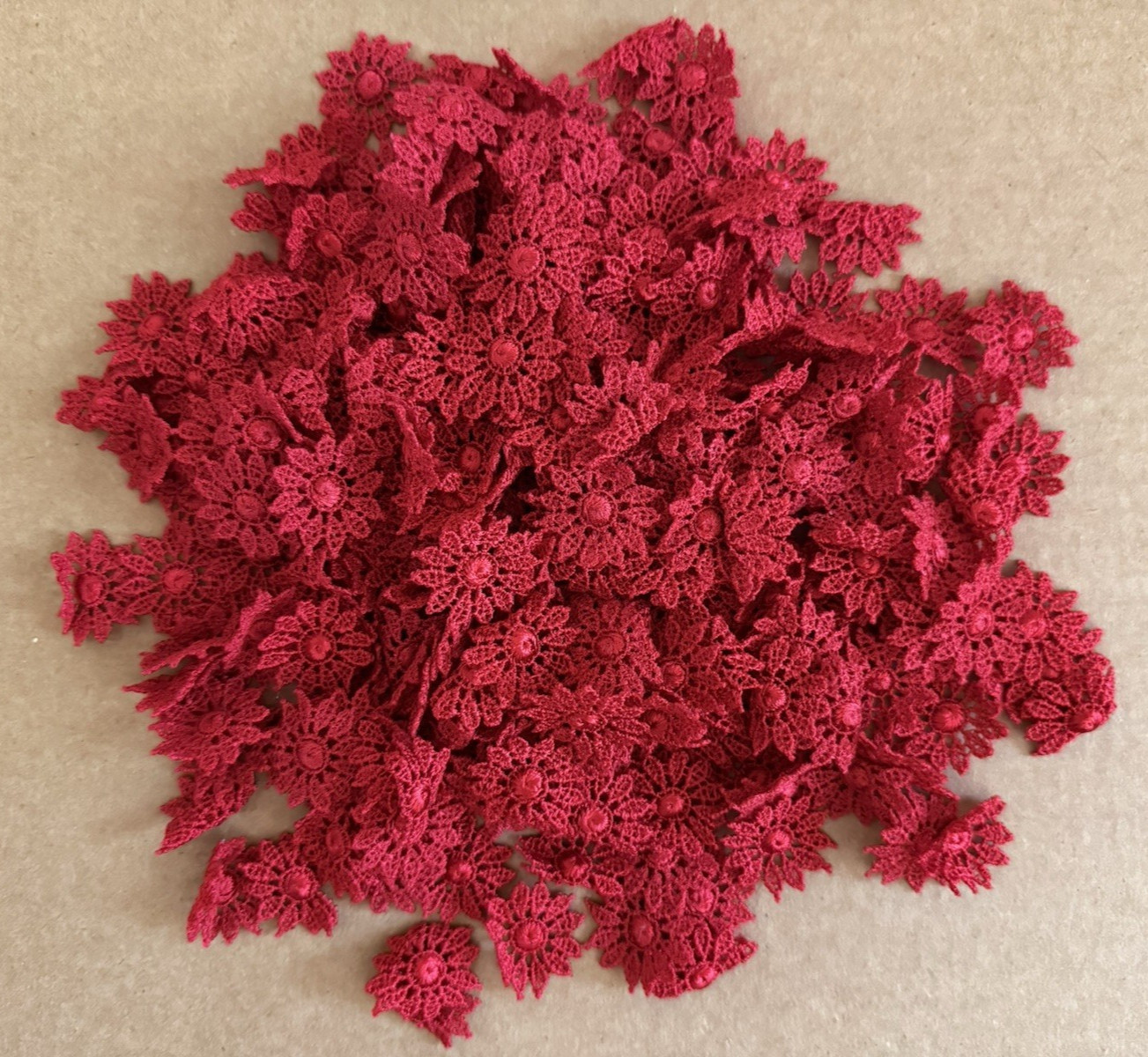 Vintage Flower Appliqués Red Embroidered Embellishments Lot
