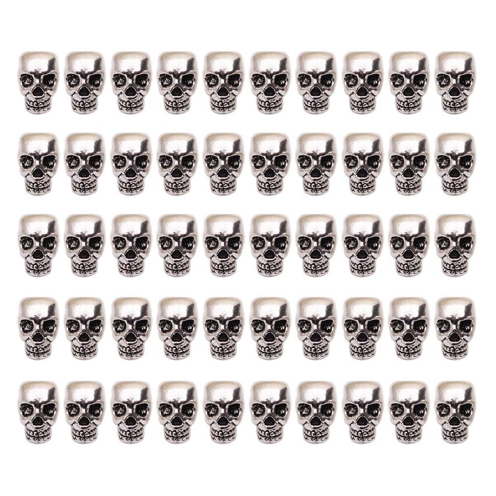 50pcs Tibetan Silver 4mm Skull Spacer Beads for Jewelry Making Bulk