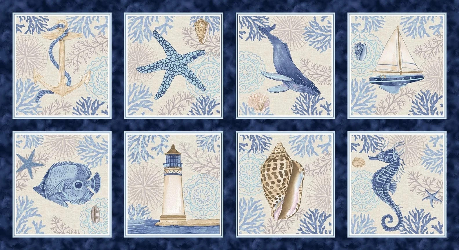 Cobalt Seas Multi 24-Inch Block Panel, Andrea Tachiera, Henry Glass 24×44″