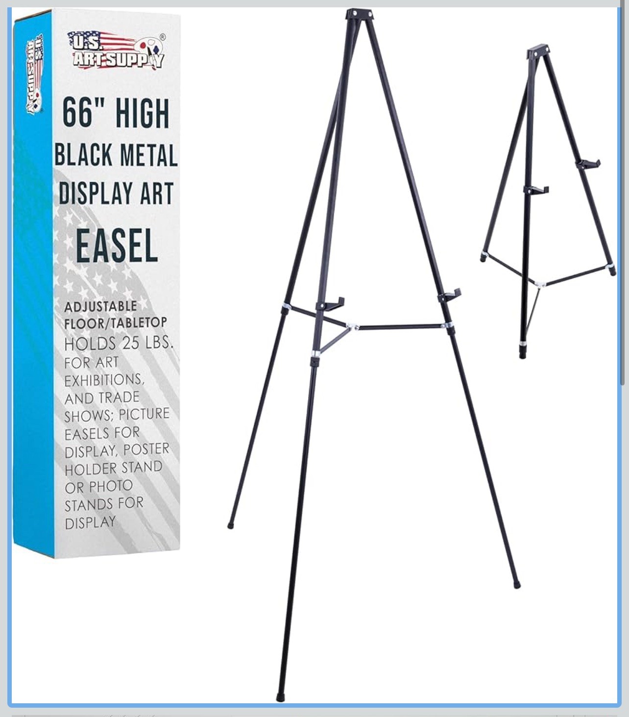 66″ Black Aluminum Display Easel and Presentation Stand, Floor and Tabletop Use