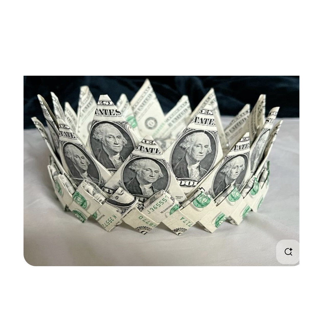 Handmade Origami Money Crown = us currency $53.00 cash folded to make crown.