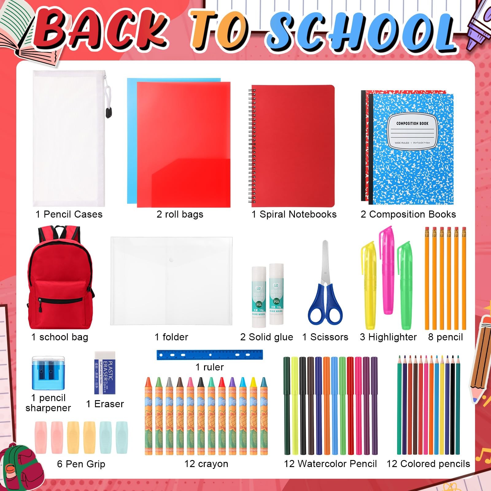 79 PCS Red K5 Elementary Middle School Christmas Gift Box Kit Charity Bundle
