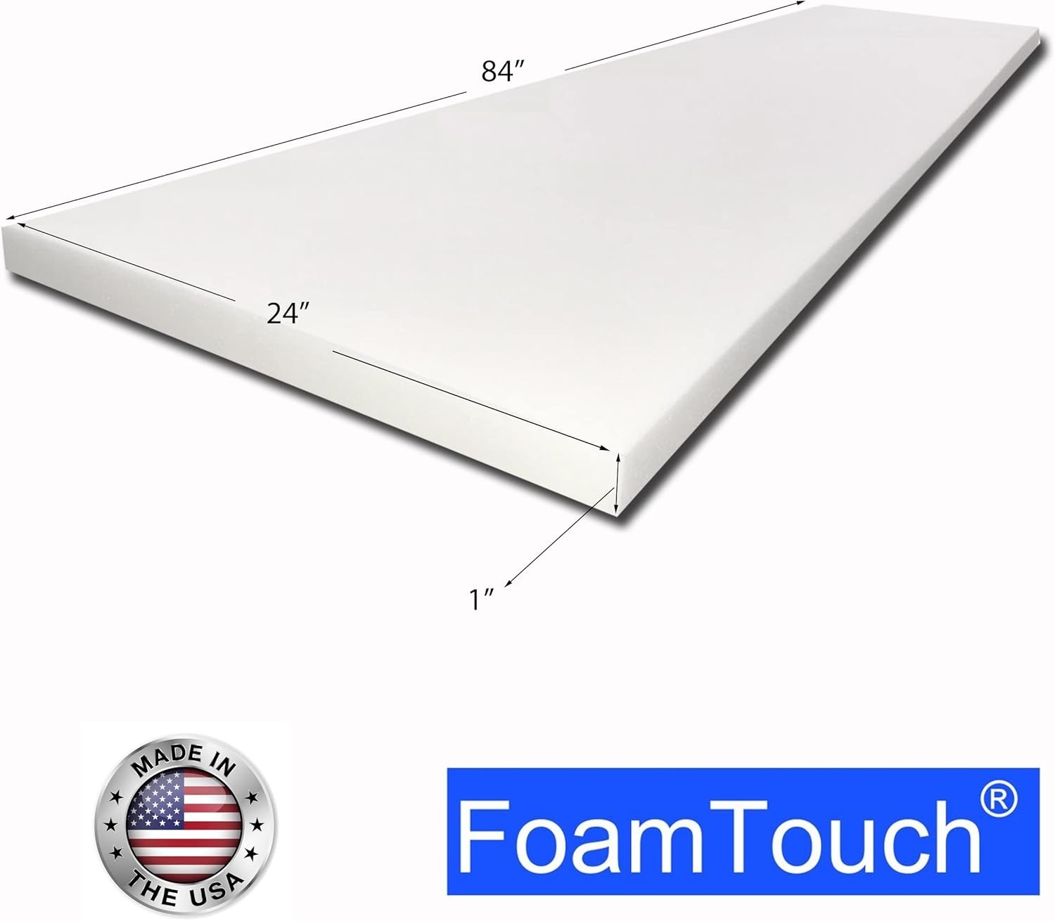 Firm 1″ x 24″ x 84″ Polyurethane Foam Cushion for Home and Commercial Upholstery