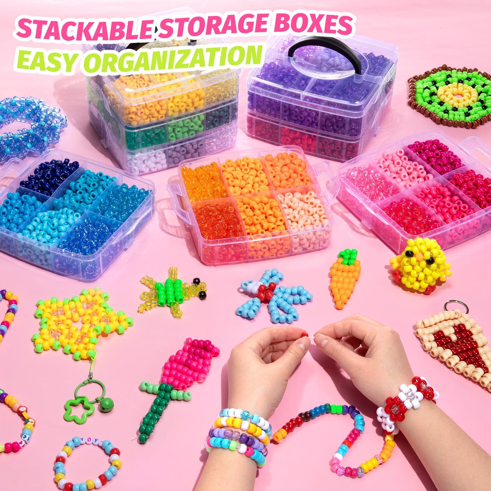 10000Pcs 48 Colors Pony Beads Bulk, 6X9Mm Plastic Kandi Beads for Bracelet Hair