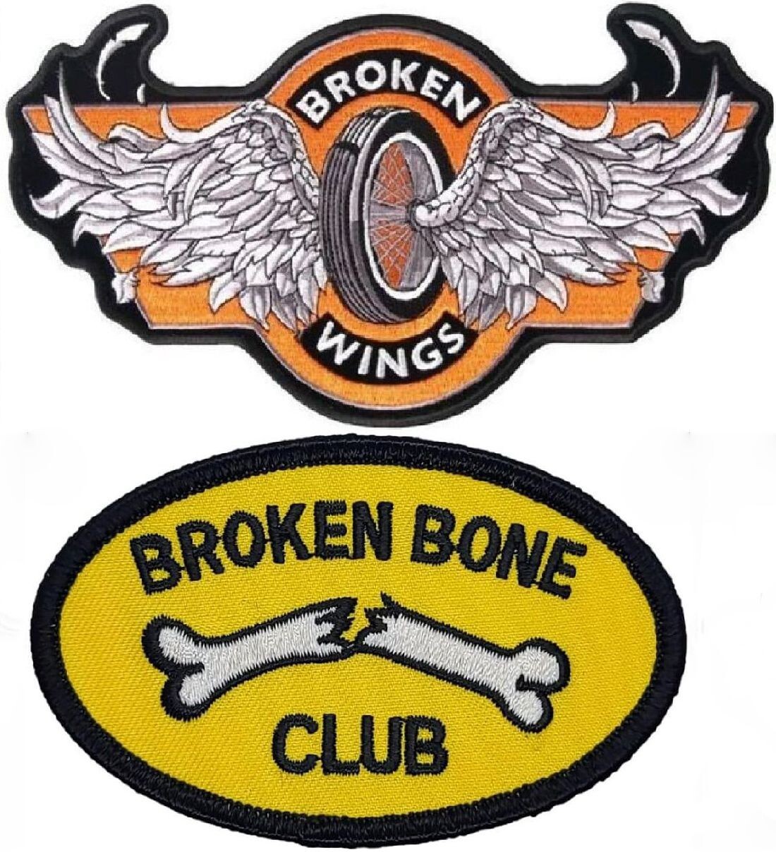 BROKEN WINGS BROKEN BONE CLUB BIKER PATCH – 2PC -IRON OR SEW