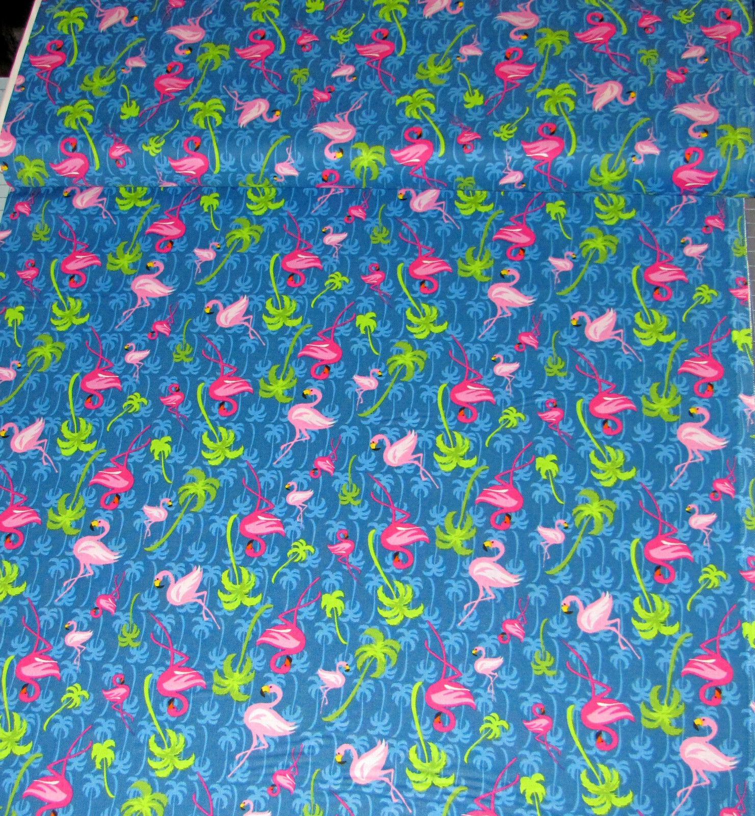 Flamingo Fabric Pink Flamingo Birds Palm Trees Blue Cotton Traditions By Yard
