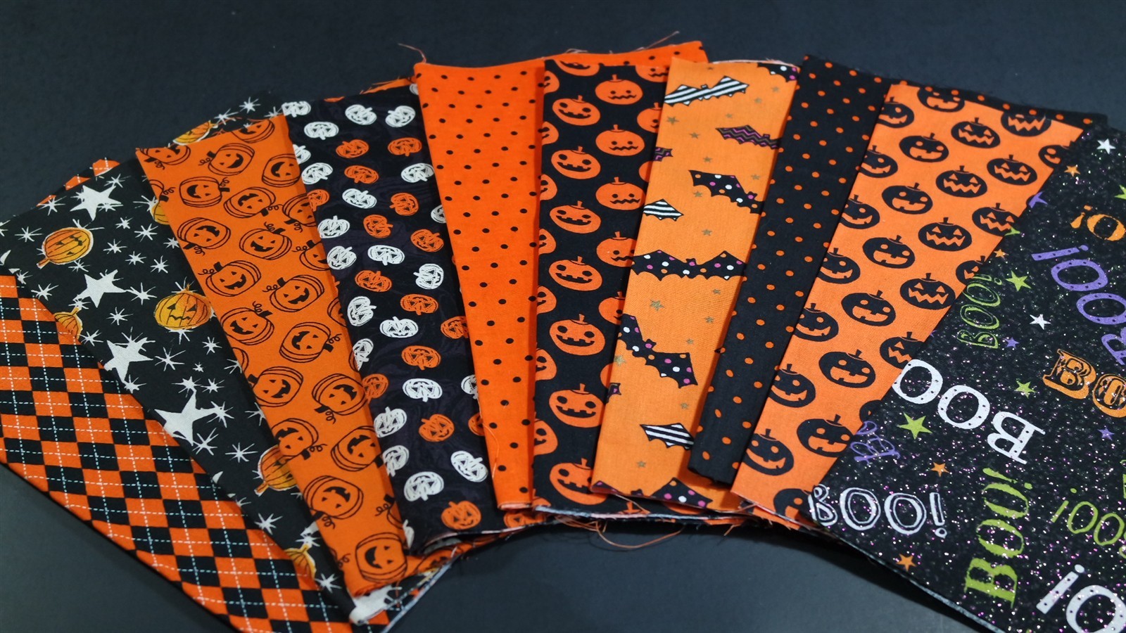 Black Orange Pumpkin Polka Dot Bat Halloween Quilt Primitive Fabric Scrap Lot