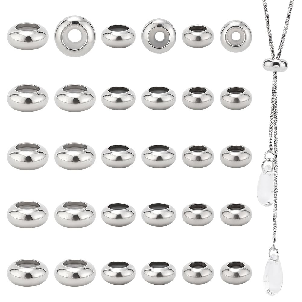 Ph Pandahall 304 Stainless Steel Slider Beads 30Pcs Stopper Beads 7Mm