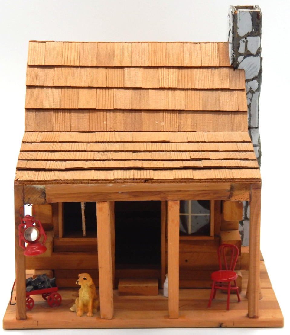 Vintage Folk Art Wood Cabin Miniature 1999 Signed Artisan Handmade Made in USA