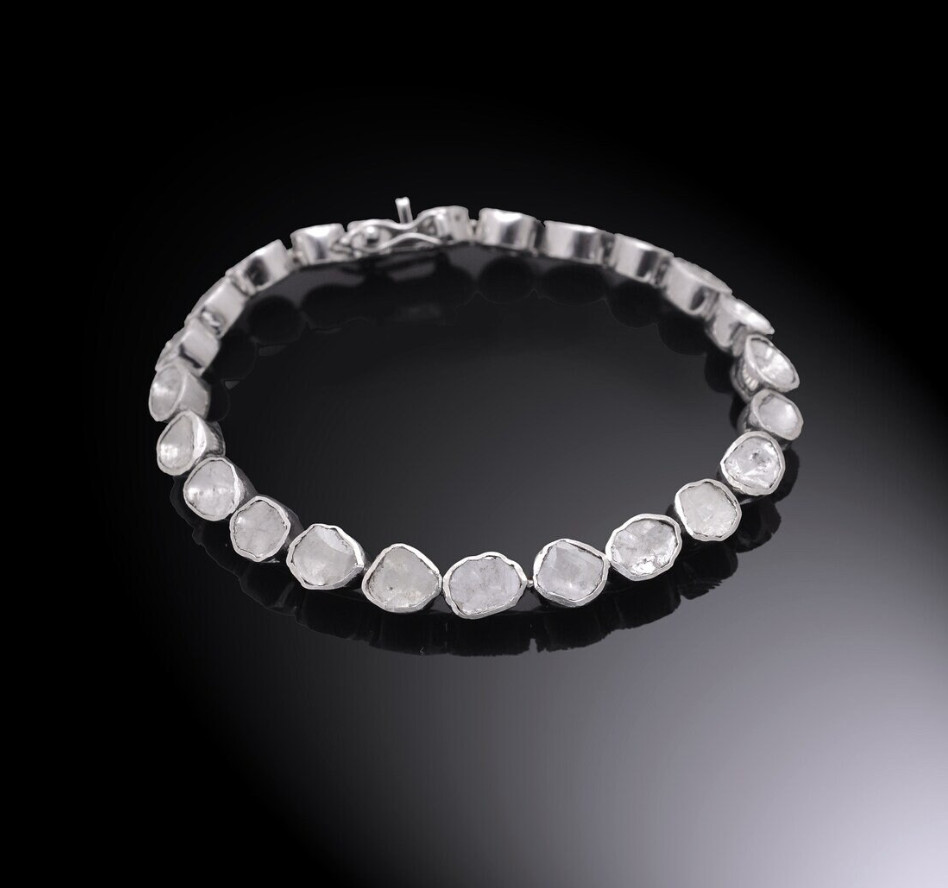 Handmade Rose Cut Polki Tennis Bracelet For Men & Women Silver Diamond Bracelet