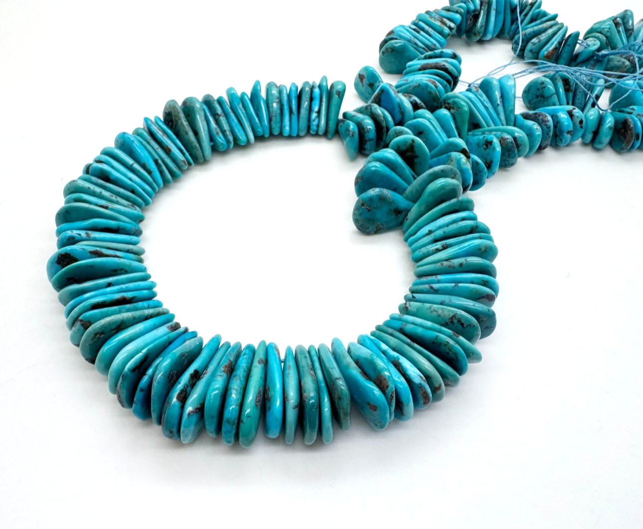 Natural Blue Arizona Kingman Turquoise Graduated Flat Slab Tear Gemstone Beads
