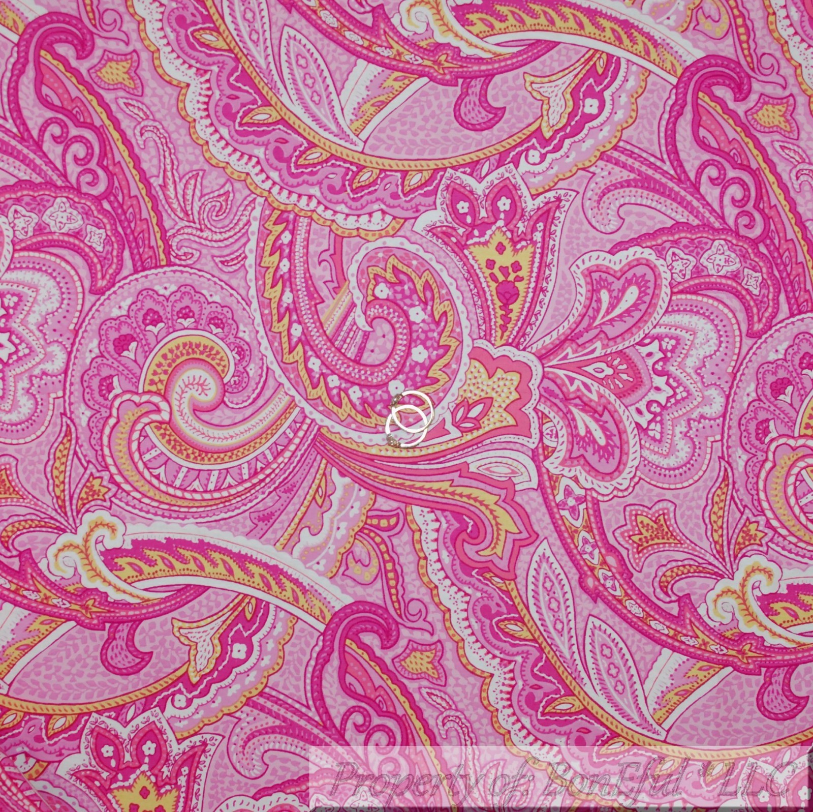 BonEful Fabric FQ Cotton Quilt Pink Yellow White Flower Paisley Dot Cottage Girl