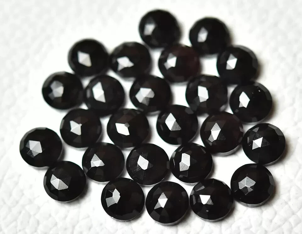[WHOLESALE] NATURAL BLACK ONYX ROSE CUT ROUND SHAPE LOOSE GEMSTONE