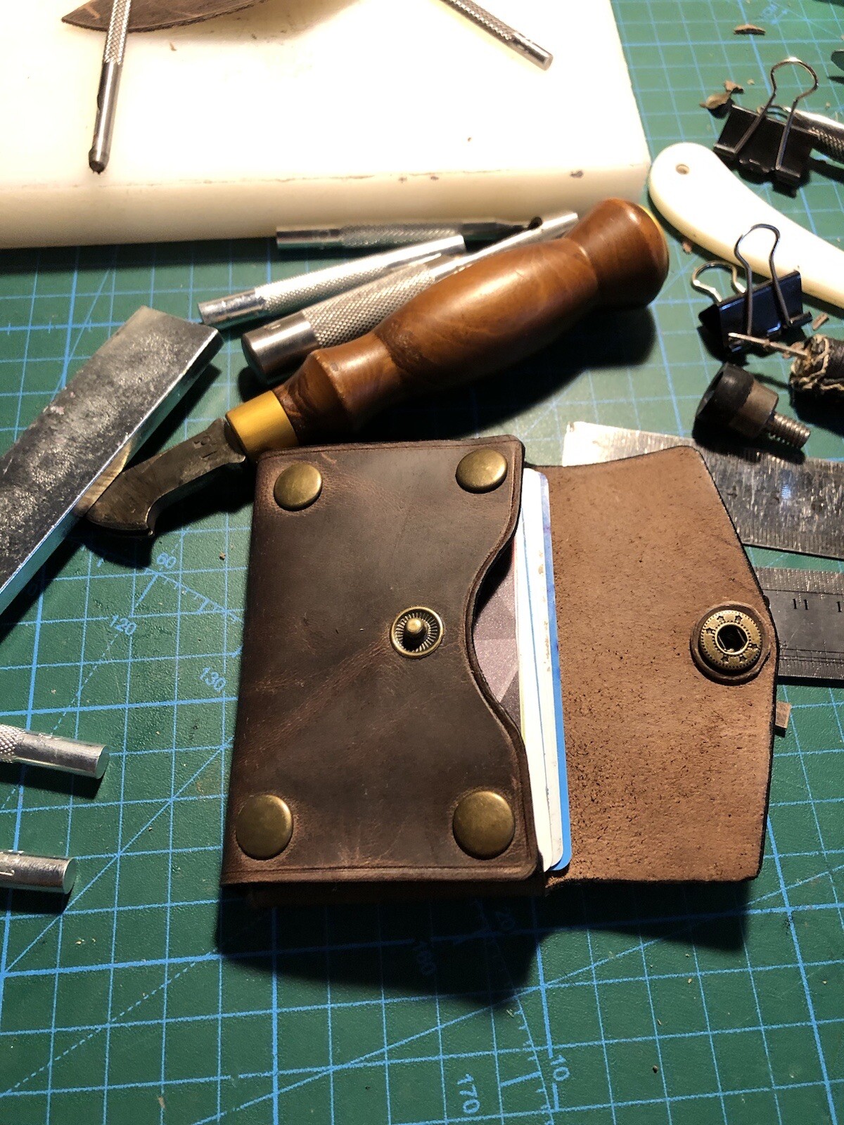 Handmade Minimalist Leather Card Holder with pull up feature