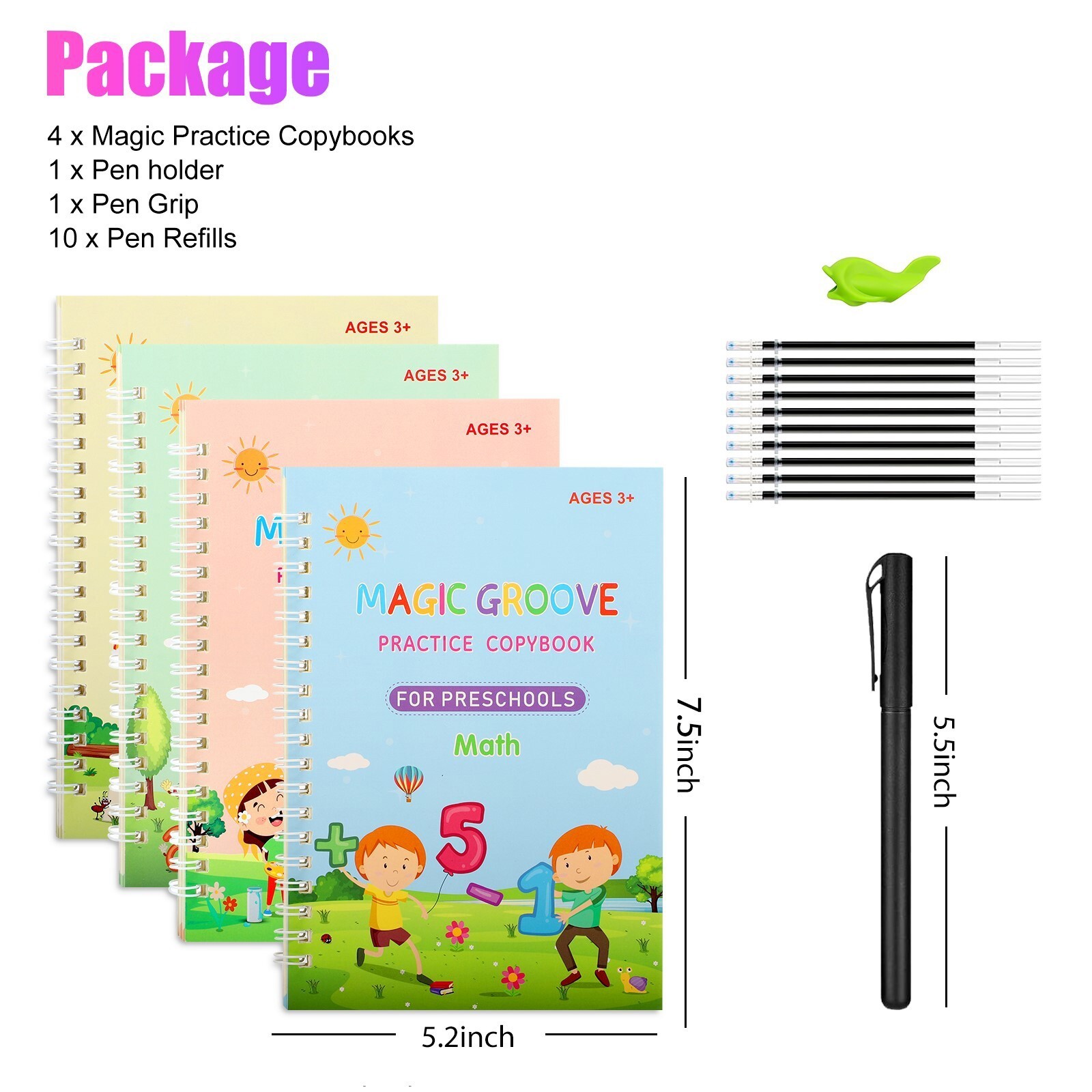 NEW 16Pcs Grooved Magic Practice Copybook Set Boy Girl Handwriting Book Practice
