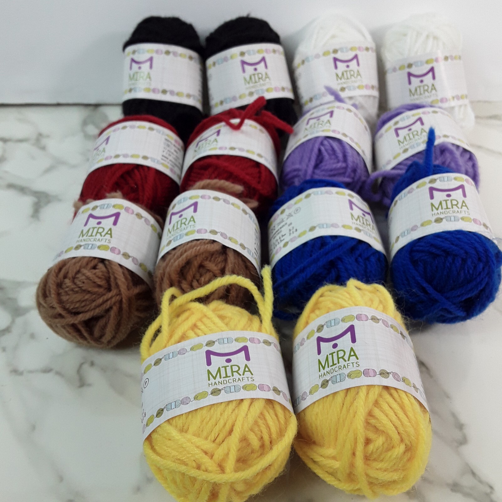 Mira Handcrafts Lot of 14 Acrylic Yarn Skeins 7 Assorted Colors 22 Yards Each