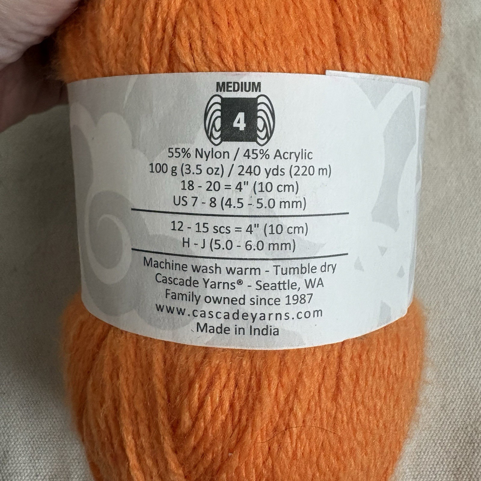 Cascade Yarns Cherub Aran Orange Baby Yarn Skein #84 4 Medium Nylon Acrylic