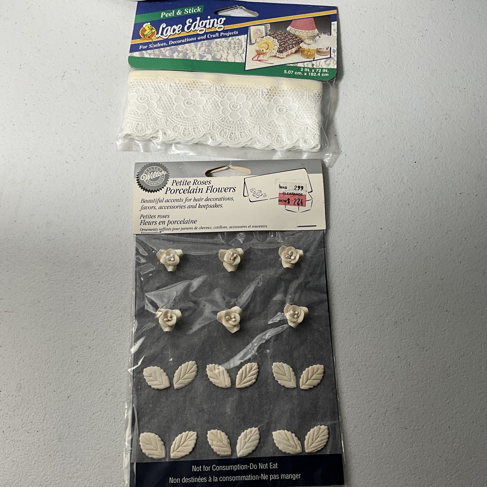 Wilton Peel & Stick Lace Edging & Petite Porcelain Roses Leaves Craft Lot NEW