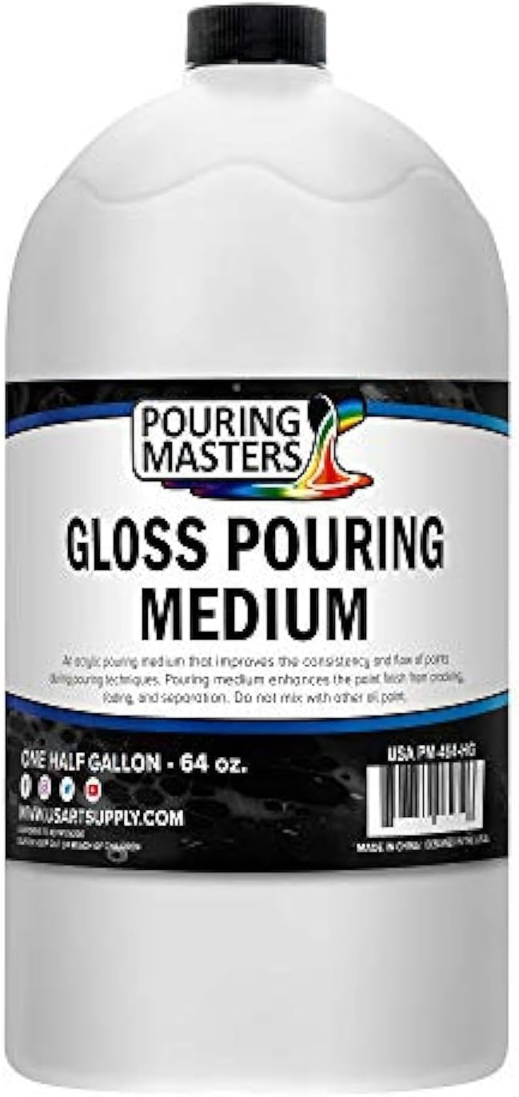 Professional Gloss Pouring Effects Medium, 64 Oz. (Half-Gallon) – Improves Flow