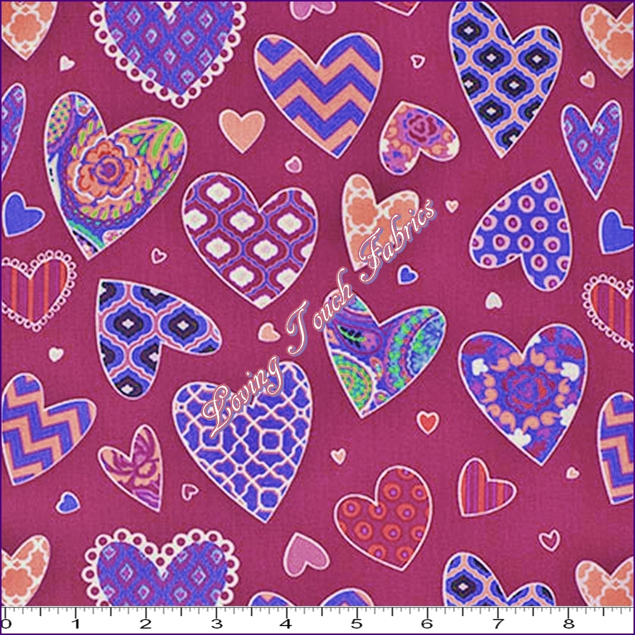 FREE SPIRIT / DENA DESIGN “HAUTE GIRLS” PWDF207 BL HEARTS FABRIC PRICED @ 1/2 YD