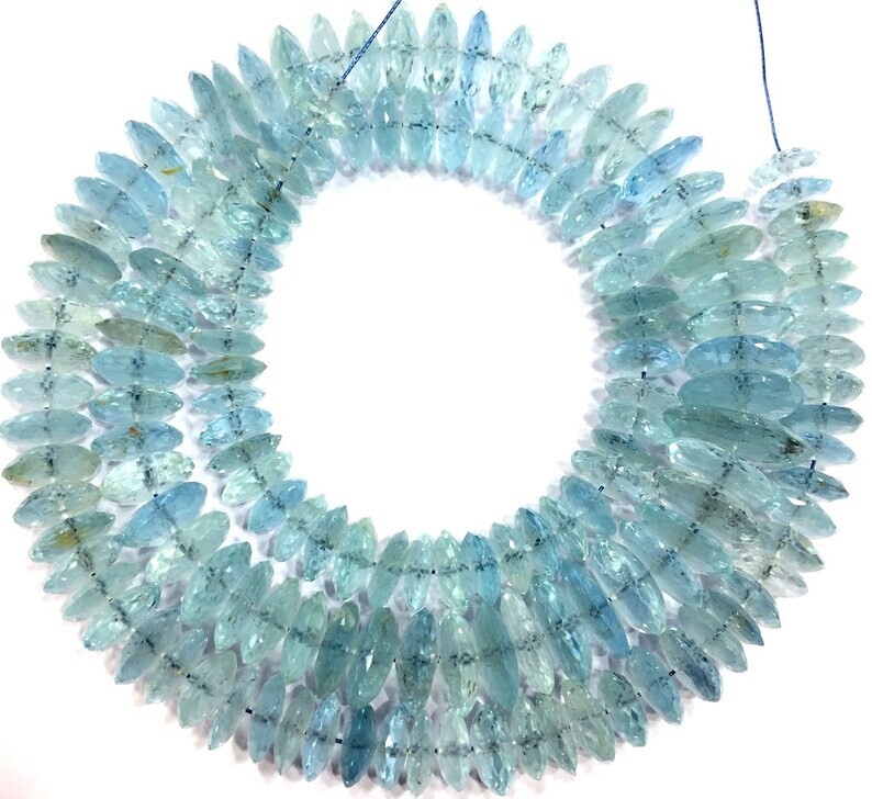 AAA+QUALITY~Natural Aquamarine Faceted Beads Rondelle Tyre Cut Gemstone Beads.