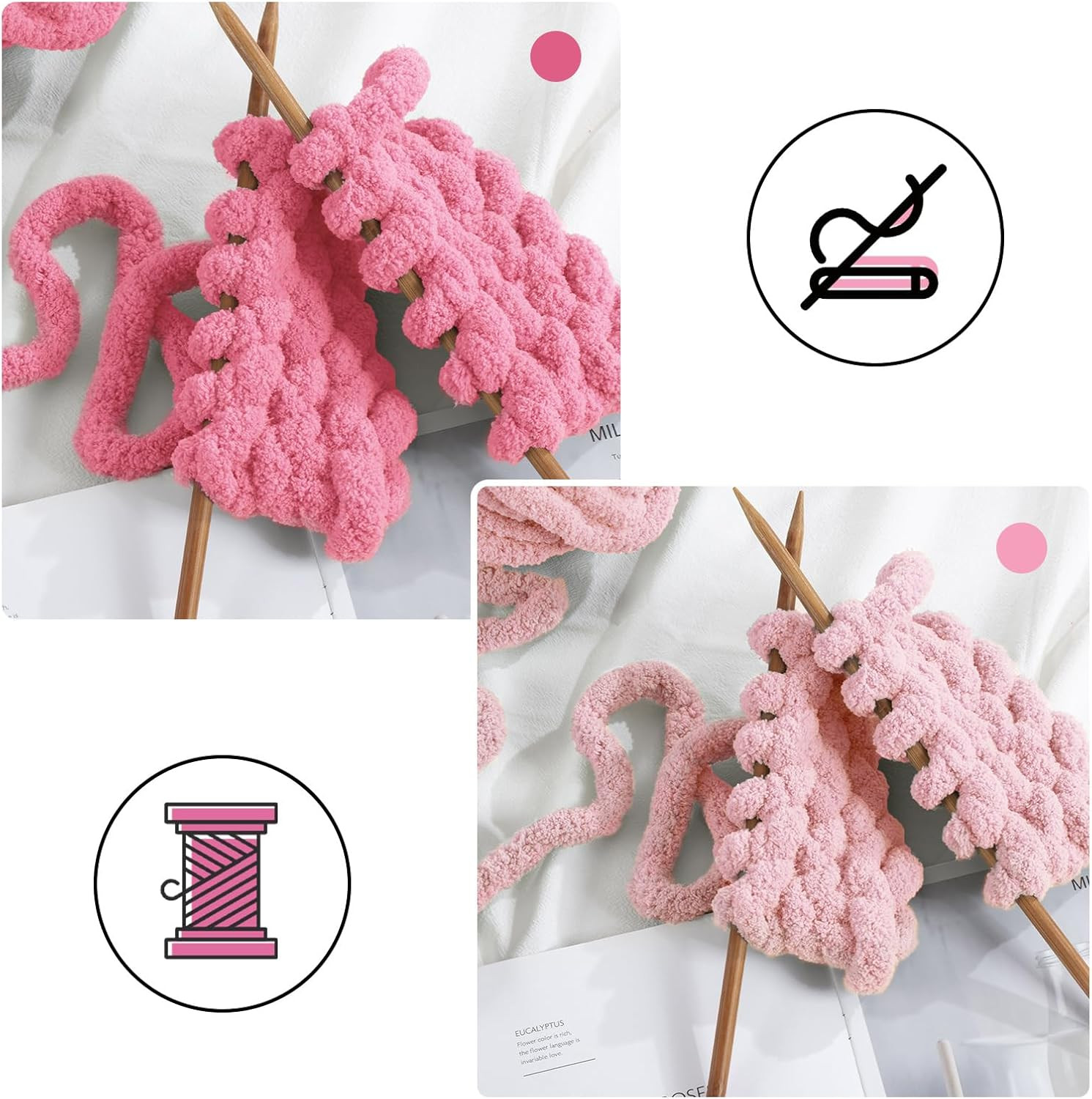 Chunky Yarn for Crocheting 8 Pack Jumbo Chenille 27yds 8oz Each Pink
