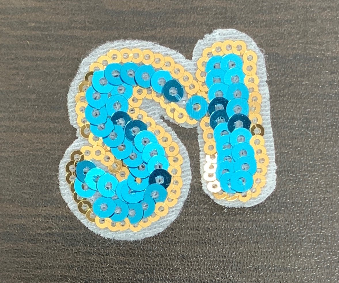SI Or IS Blue And Yellow Sequin Sew On Patch