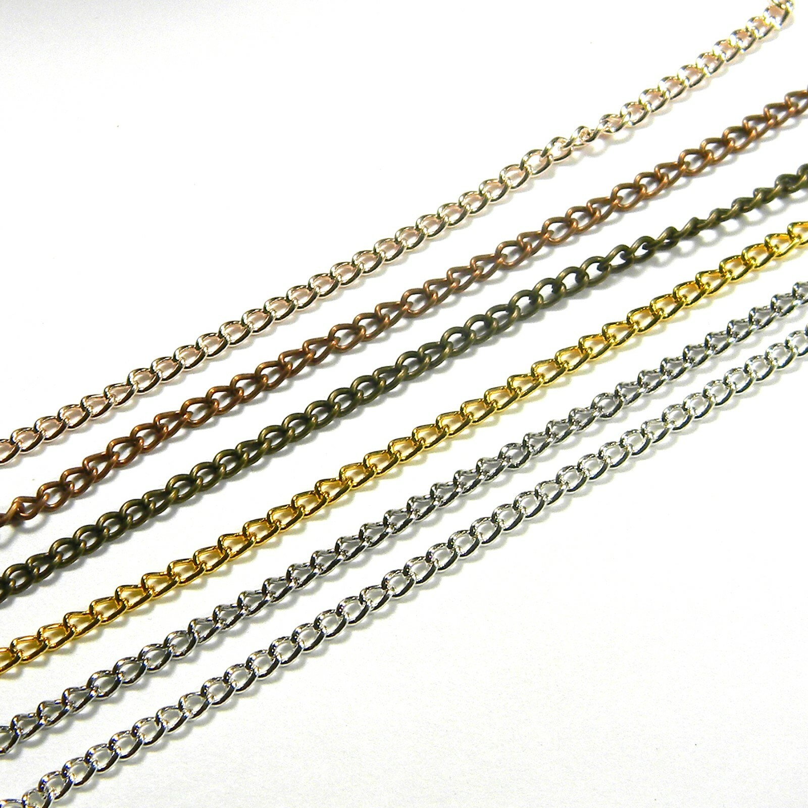 Thin Twisted Curb Link Chain Plated Iron Metal Sold in Bulk by Yard Unfinished