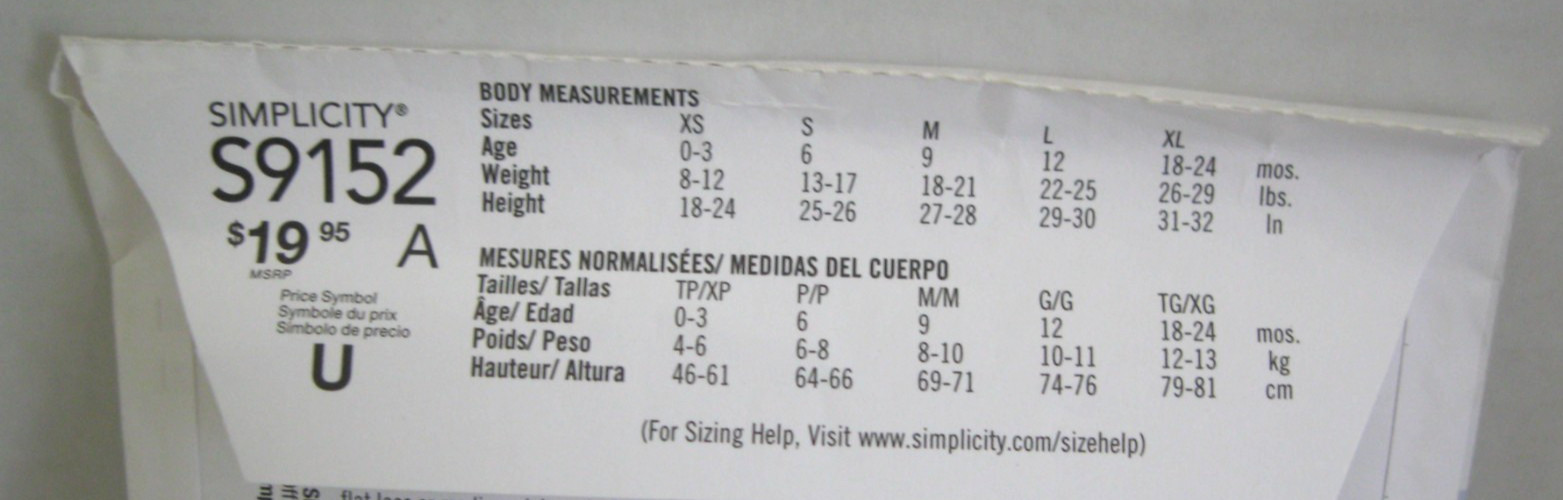 Simplicity 9152 Babies’ Dress Crossed or Plain Back, Panties, Hat XS -XL Uncut