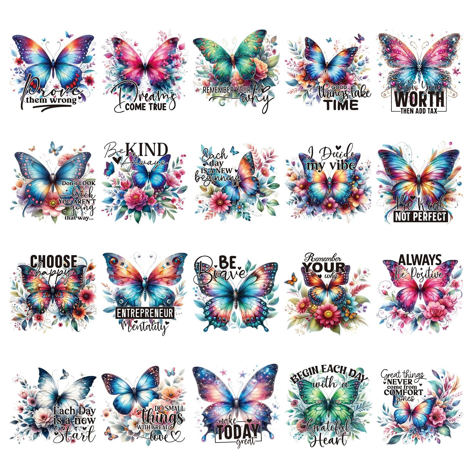 Dtf Transfers Ready to Press – 20 Pcs Butterfly Iron on Transfers for T-shirts I
