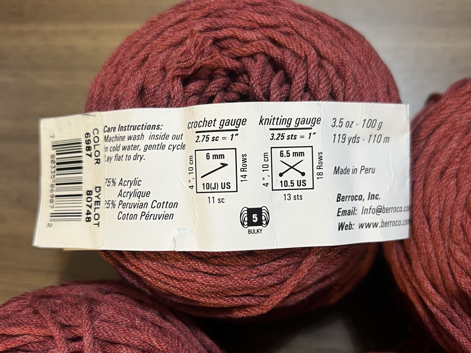 Berroco WEEKEND CHUNKY Yarn COLOR 6987 Acrylic Cotton 3.5oz 119yds ea. Set of 5