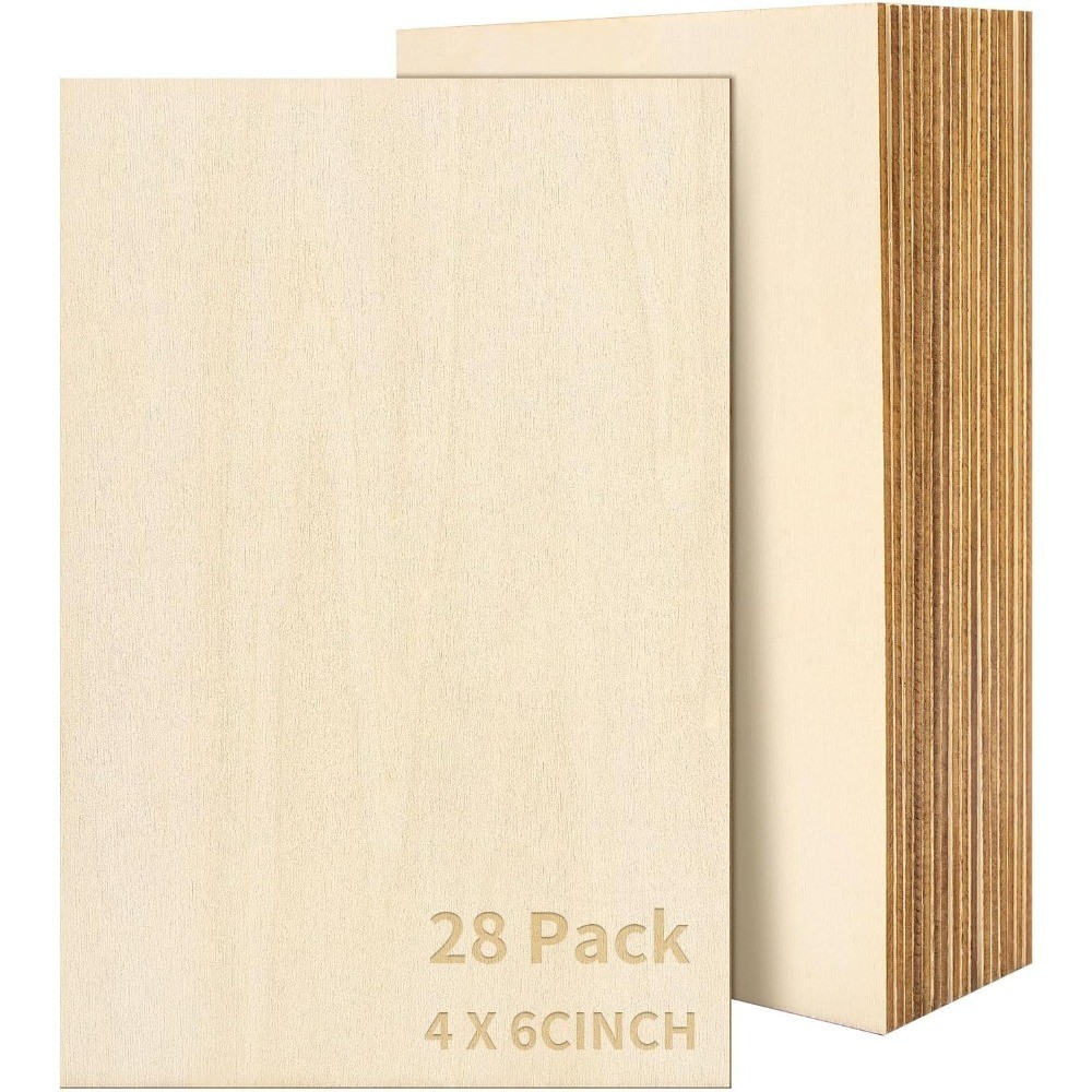 28 PCS Basswood Sheets 4×6 Inches 1/16 Inch Thin Unfinished Wood Plates for DIY