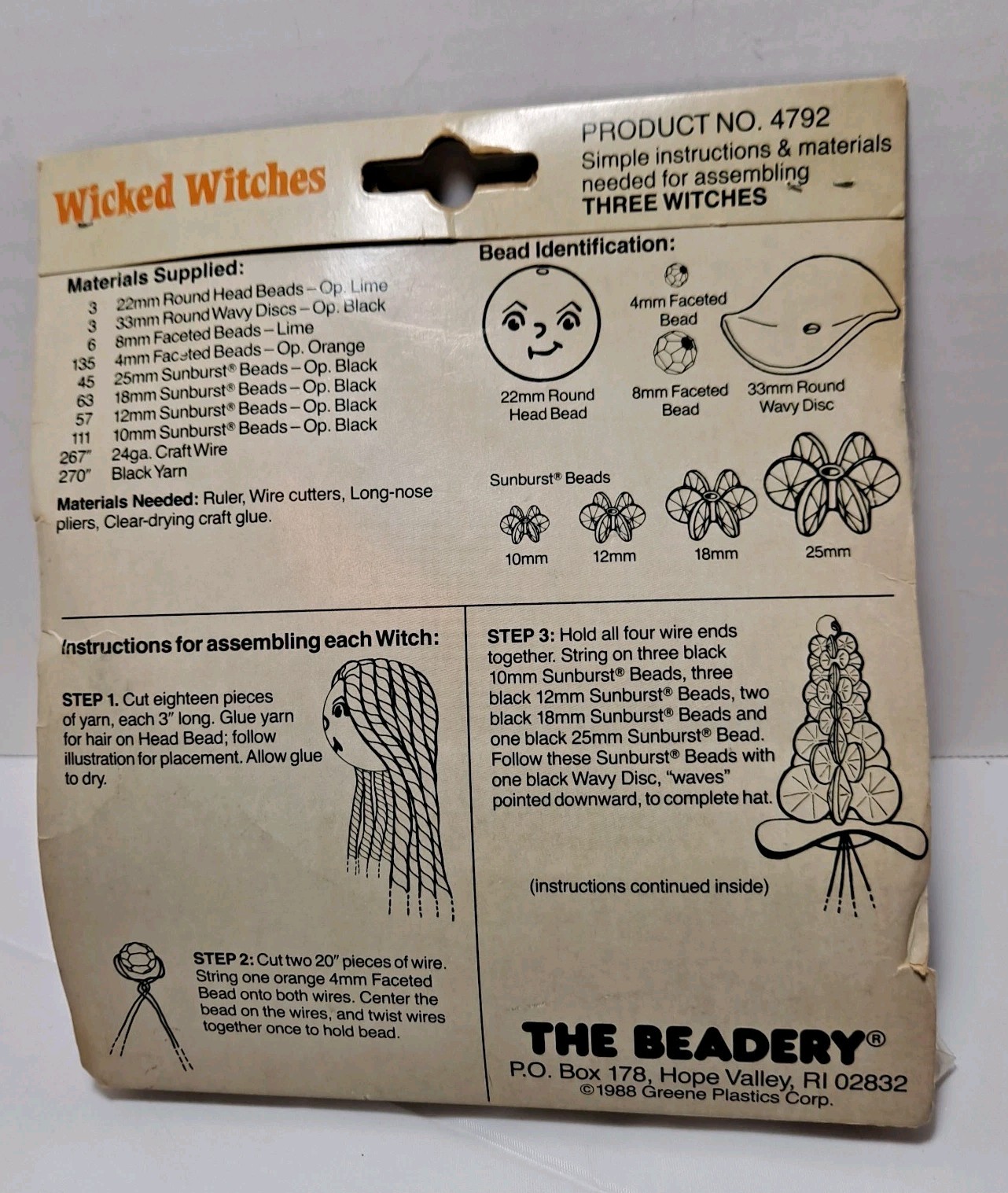 The Beadery Wicked Witches Kit USA #4792 Halloween Ornament 3 Figures 1988