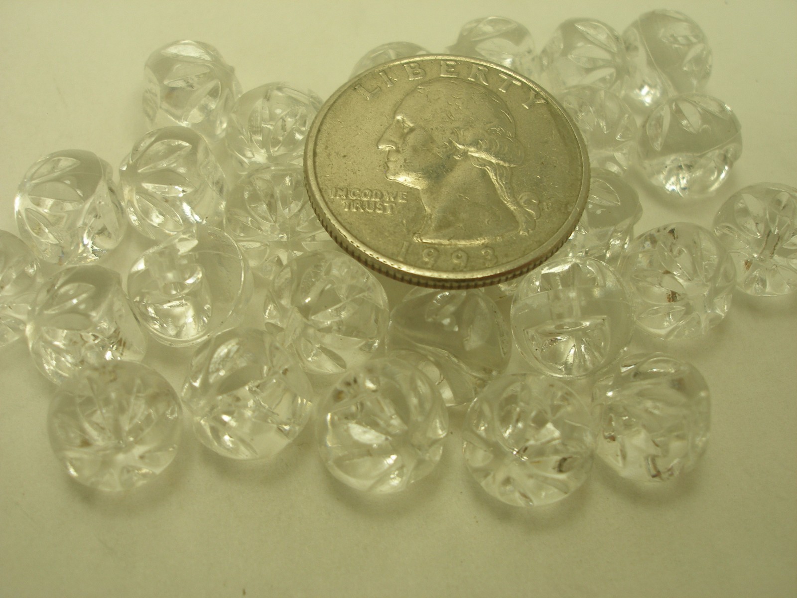 New Lot of 12 Plastic Clear 7/16=10mm Crystal Ball Buttons Flower Pattern (BC)