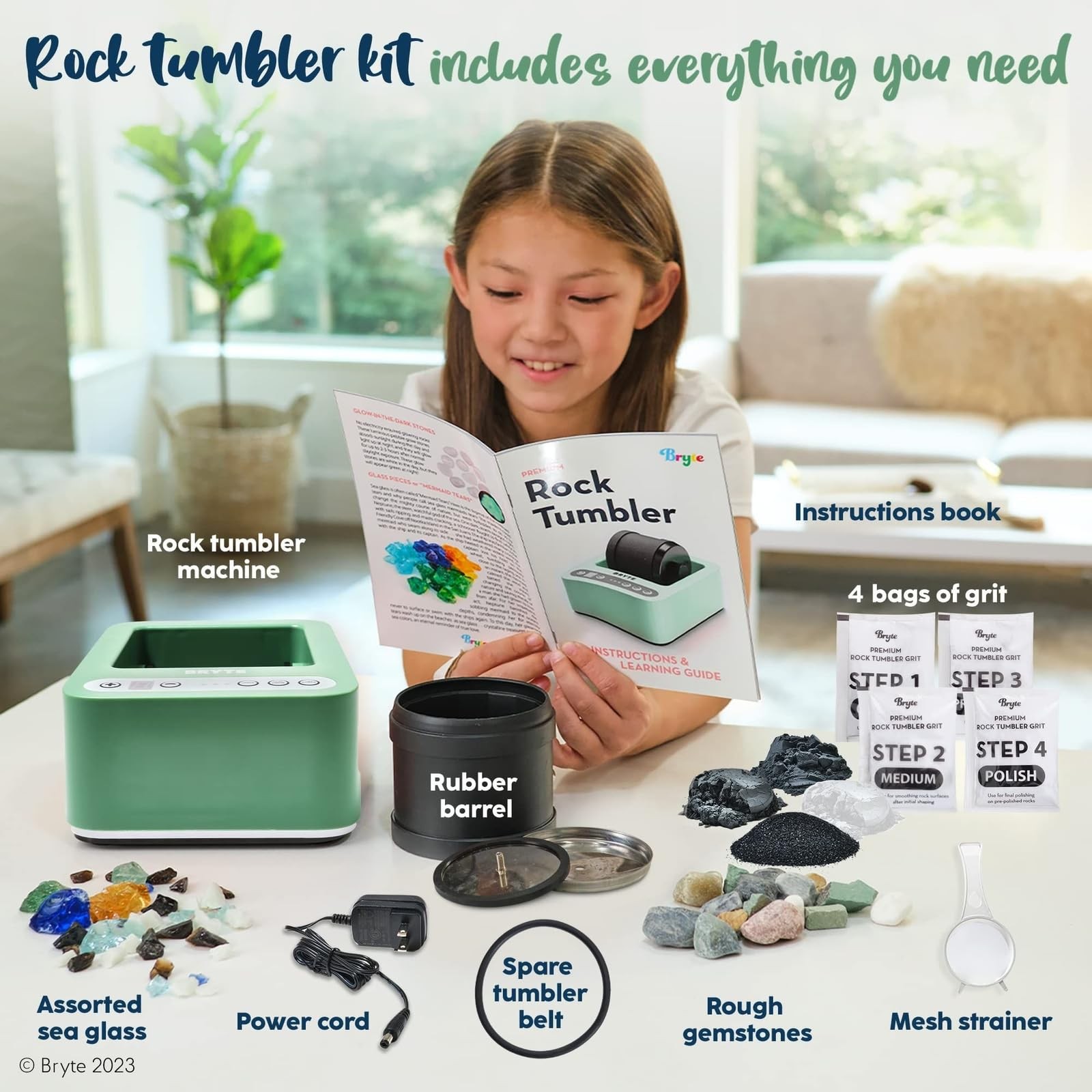 BRYTE Rock Tumbler & Tumbling Machine – Medium Mint Green, Medium, Green