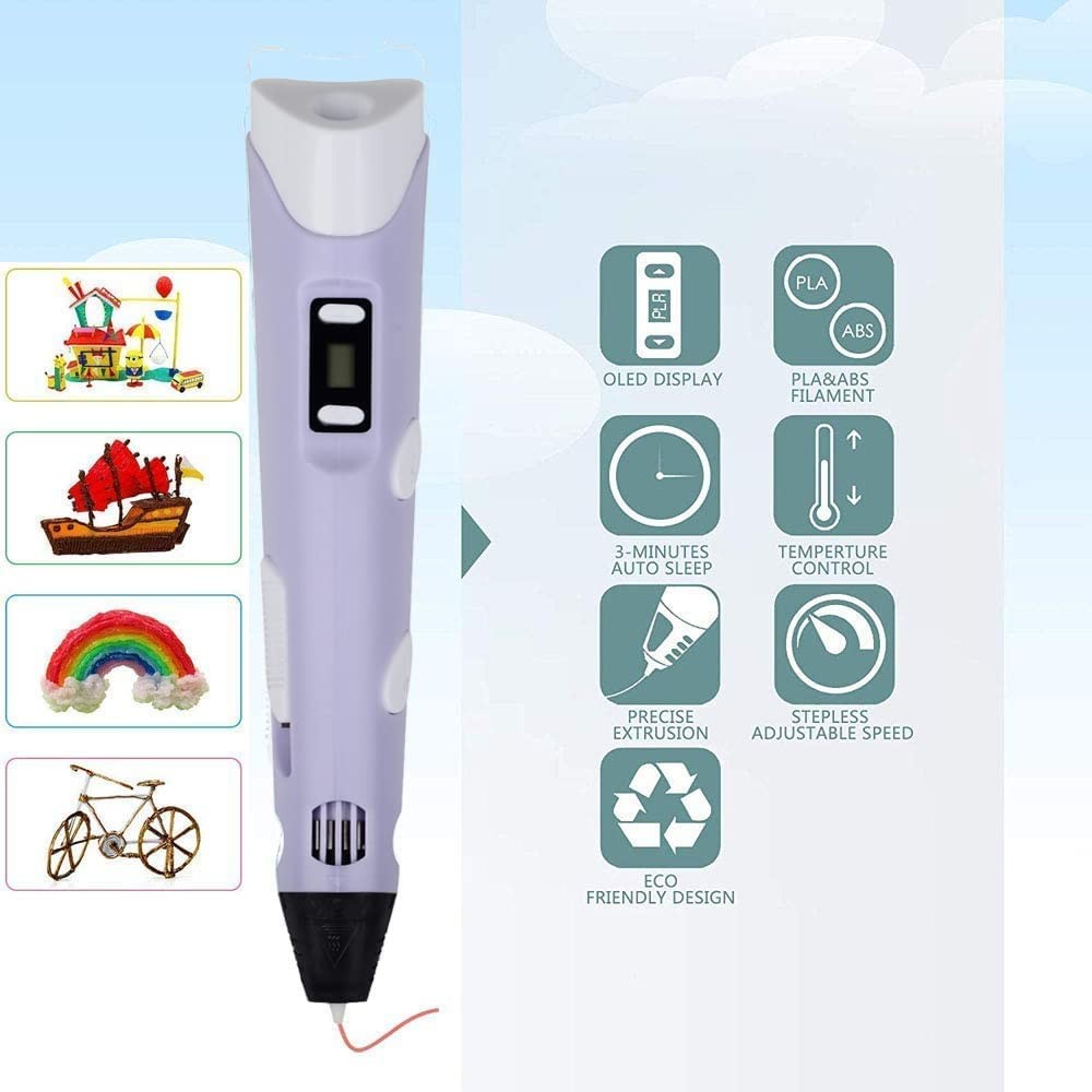 12 Color Filament 3D Printing Pen Set 3D Drawing Pen with Led Display Kid Gift