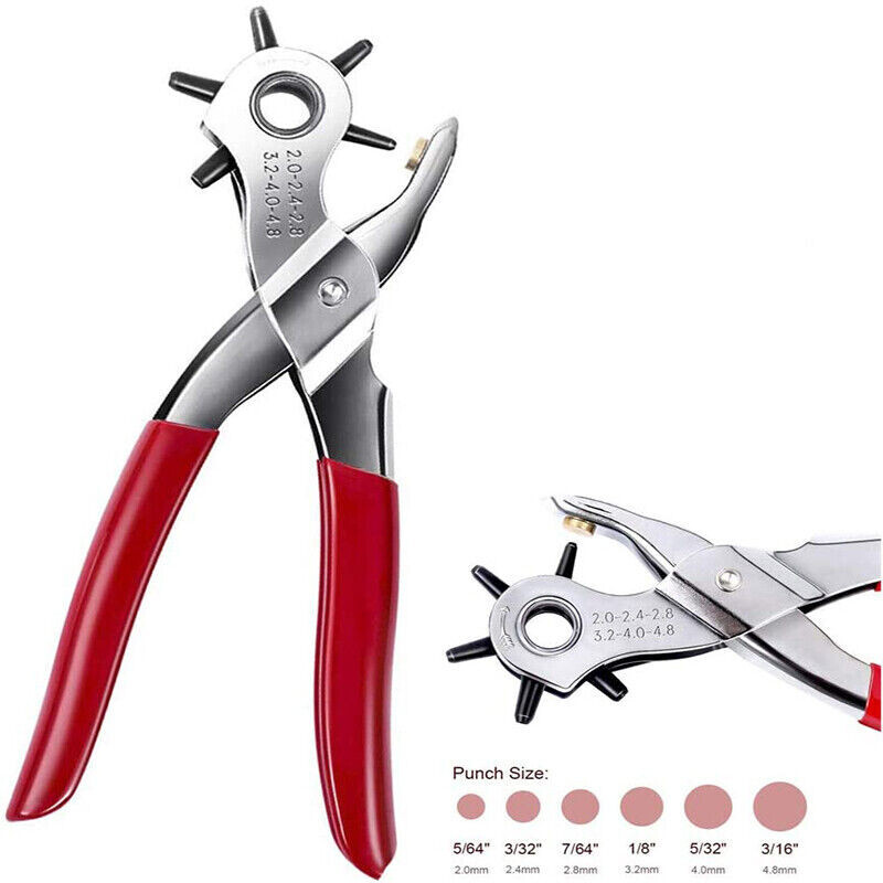9″ Leather Hole Punch Heavy Duty Hand Pliers Belt Holes 6 Sized Puncher Tool New