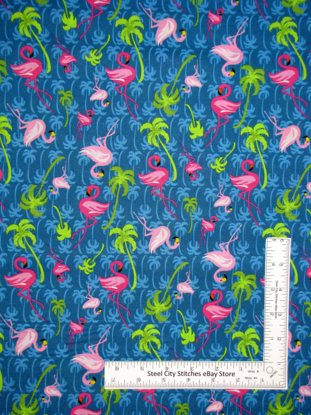 Flamingo Fabric Pink Flamingo Birds Palm Trees Blue Cotton Traditions By Yard