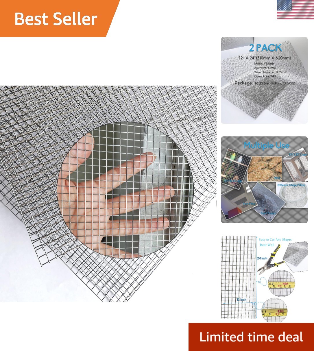 2-Pack Welded Wire Mesh – 12″ x 24″ Stainless Steel for Long-Lasting Use